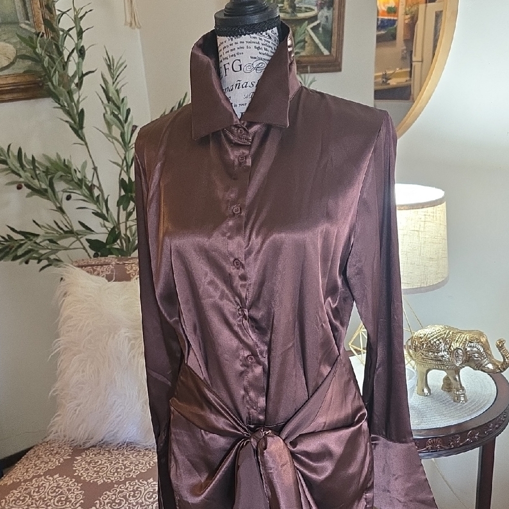Elegant Brown Satin Mini Dress
